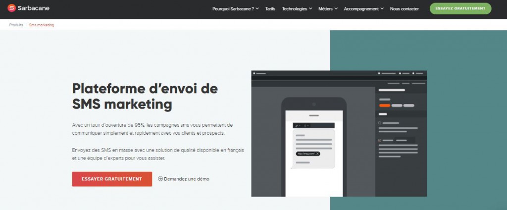 plateforme d'envoi de SMS en masse Sarbacane