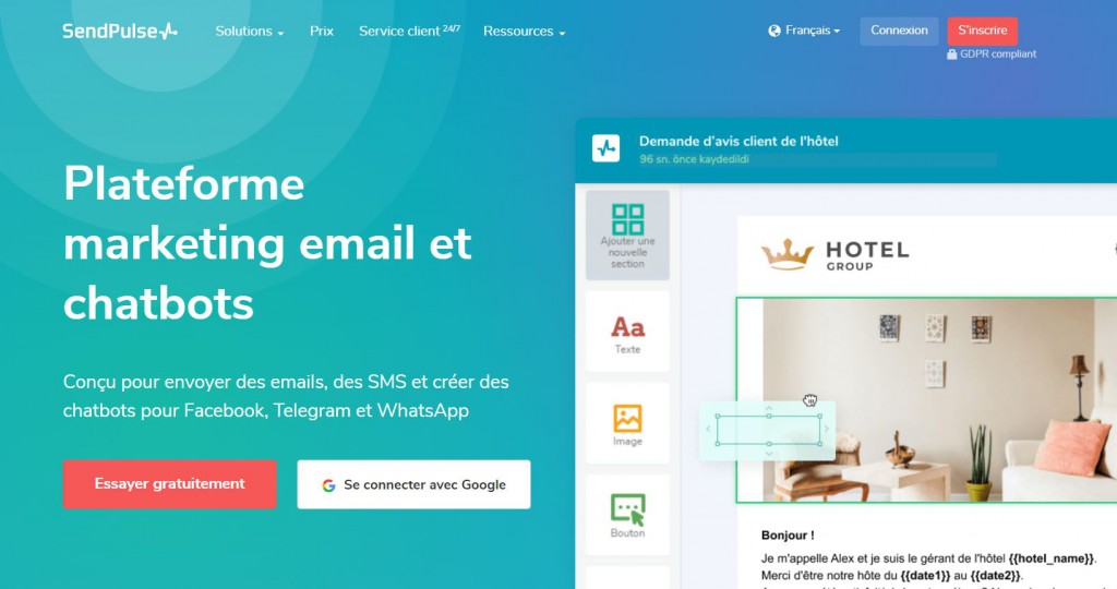 La plateforme email marketing SendPulse